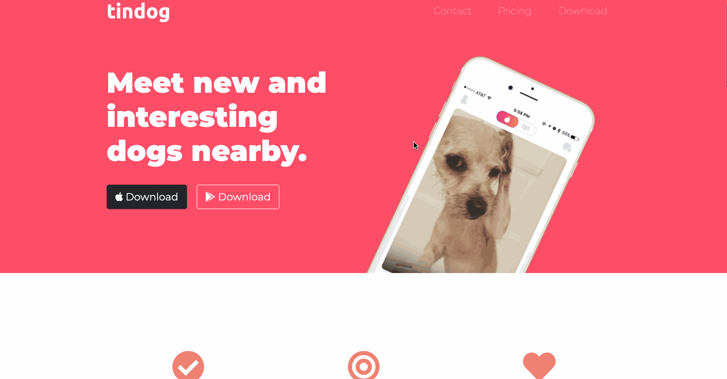 website demo animation of tinder for dogs